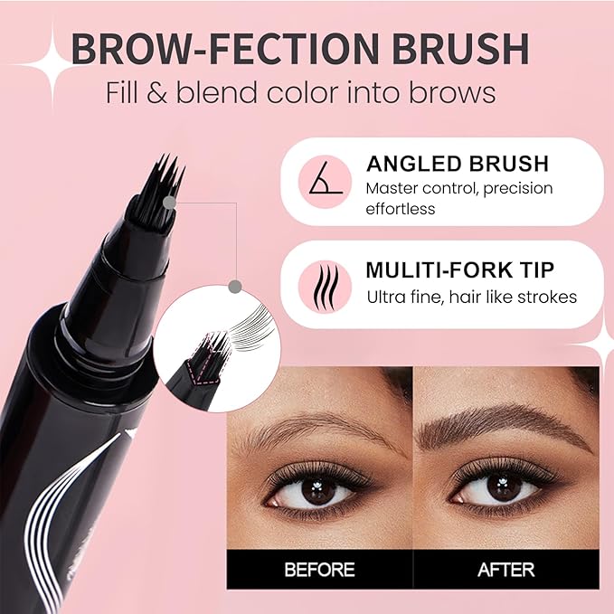 Eyebrow Pen, 3D Multi-Forked Eyebrow Pencils for Women, Waterproof Liquid Brow Pencil with Angled Brow Brush for Hair-Like Strokes, 24hrs Long Lasting Quick Dry Touch-Up Eyebrow Pen, Easy to Use- #04