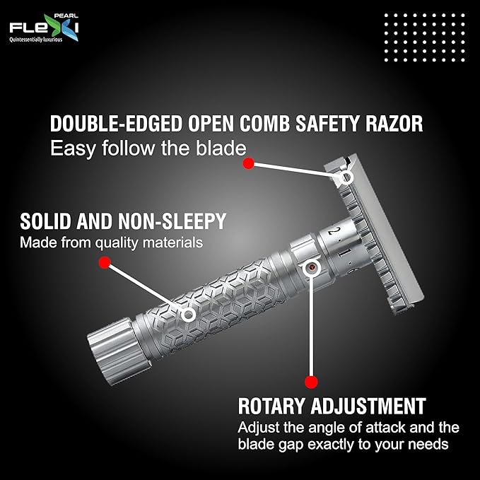 Pearl Flexi Open Comb Adjustable Safety Razor - Made of 100% Brass Metal | Adjustable from 1 to 6 | Men's Shaving Razor for Fathers Day Gift
