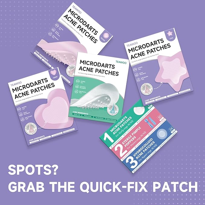 TEAWOO 27-Count Microdart Acne Patches, Cute & Multishaped, Hydrocolloid Pimple Patches with Salicylic Acid & Madecossoside, Microdart Zit Patches for Deep Blemishes & Early Stage Acne (Patented)