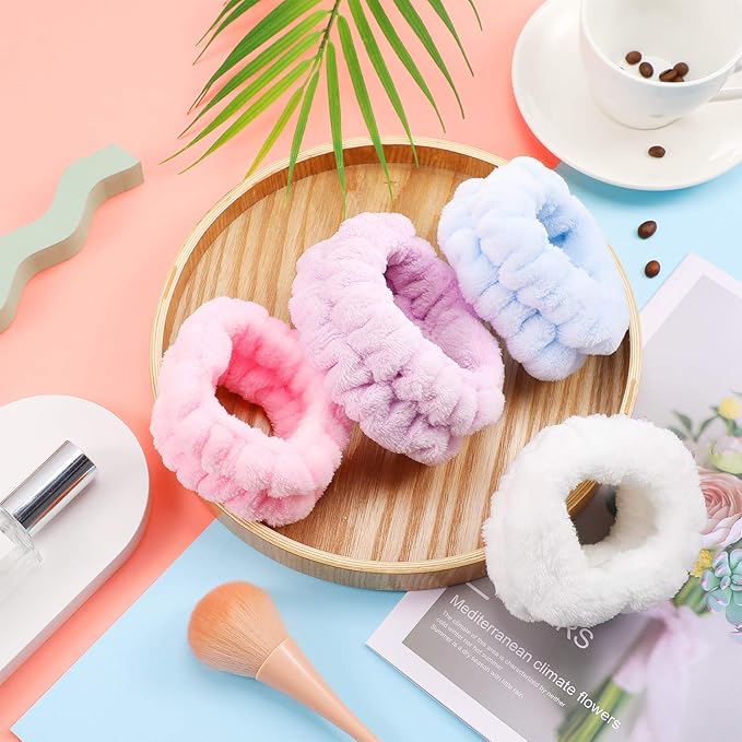 Chuangdi 4 Pairs Wrist Bands for Washing Face Wrist Spa Microfiber Wash Towel Band Scrunchies Absorbent Wristbands Sweatband for Women Prevent Liquid from Spilling(Lovely Colors)