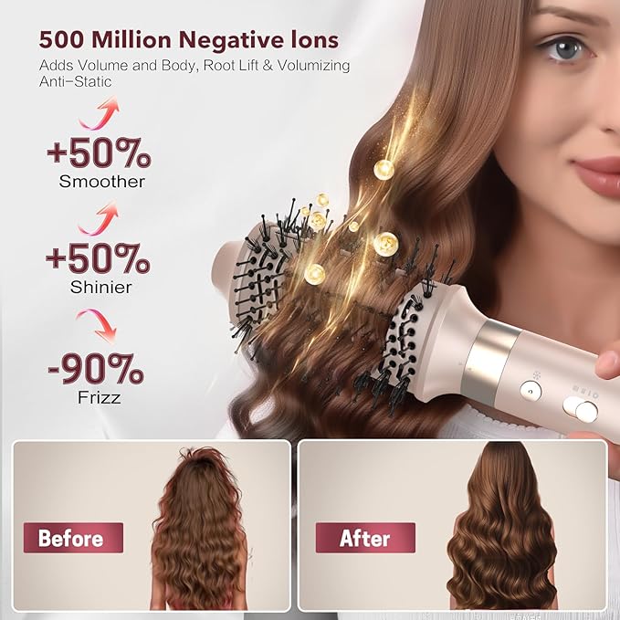 Mythsight StyleVibe 6-in-1 Air Styler, Hair Dryer & Blow Dryer Brush with Travel Case - Auto Wrap Curls (L/R), Fast Drying, Thermal Round Brush for Smooth Blowouts & Frizz-Free Volume, No Heat Damage