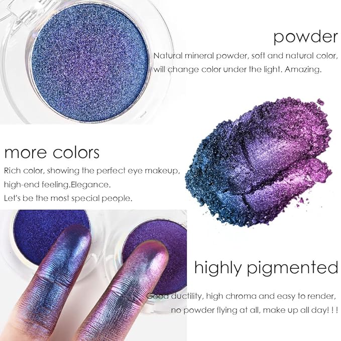 evpct 2Pcs Royal Blue Purple Duochrome Eyeshadow Palette Makeup, Metallic Chameleon Chrome Multichrome Gothic festival Single Eye shadow Palette Makeup for Older Women, Face Glitter Eyeshadow Liquid