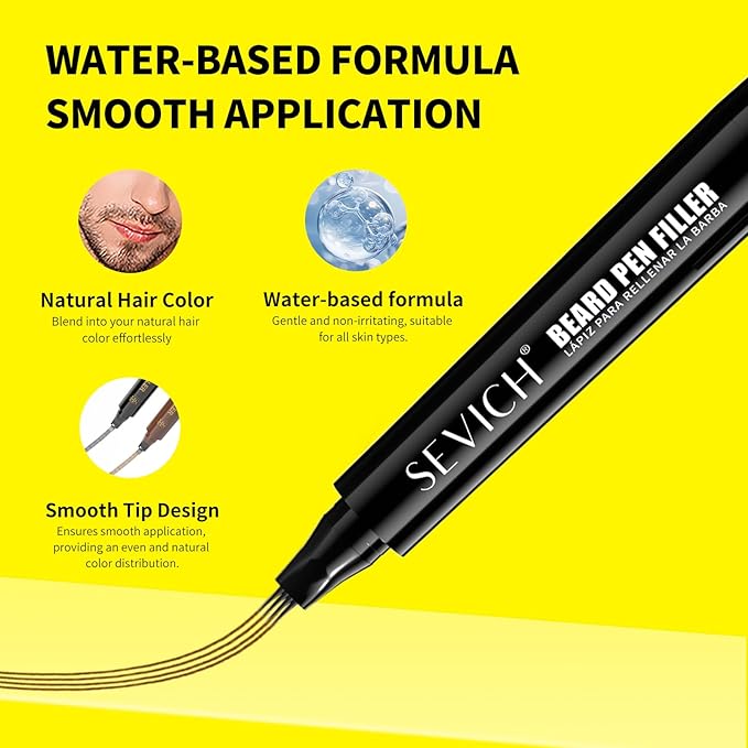 SEVICH Beard Pencil Filler for Men Black 2-Pack,4-Tip Beard Pen Instantly Fills Sparse Areas & Covers Gaps, Waterproof & Sweat-Resistant,Natural Look,Value Bundle