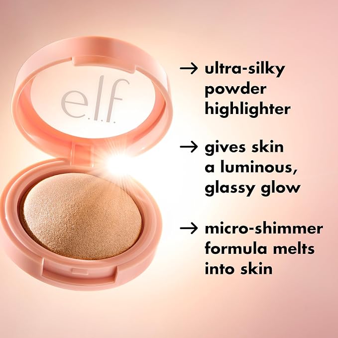 e.l.f. Halo Glow Silky Powder Highlighter, Long-Lasting Luminous Face Finish, Cake-Resistant With Micro-Shimmer, Vegan & Cruelty-Free, Bronzed Baddie