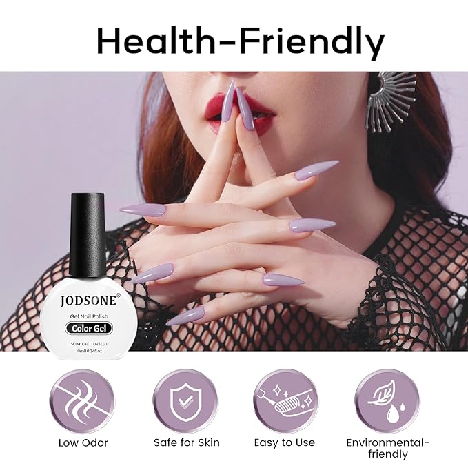 JODSONE Gel Nail Polish 10ml Lavender Purple Soak Off LED Gel Polish Lilac Purple Nail Color Salon Quality Low Odor Need U V Lamp Curing