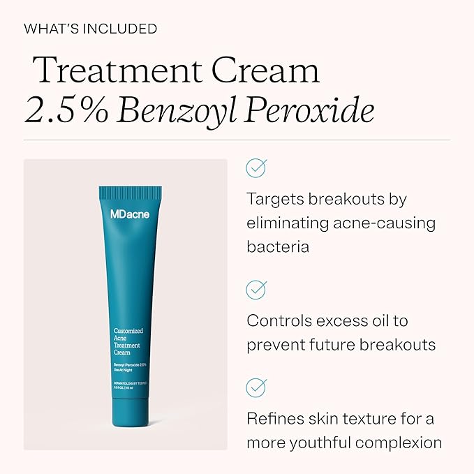 MDacne 3 Step Face Acne Treatment Kit, Benzoyl Peroxide Cream 2.5%, Salicylic Acid Cleanser, Niacinamide Moisturizer – Medicated Plant-Based Skincare for Adult & Teen Acne, 60 Day Kit