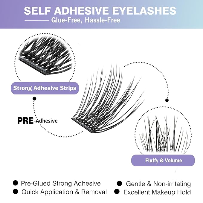 Madam Fifi 156 PCS Self-Adhesive Lash Clusters – No Glue Needed, Dual-Row Sticky Strip Lashes, DIY Individual Lash Extensions, Super Hold False Eyelashes (Volume-Mixed)