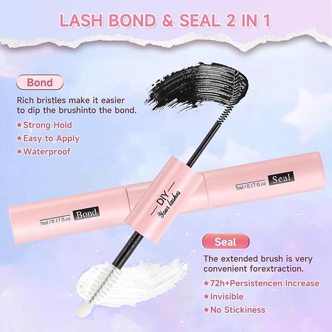 DIY Lash Extension Kit 240pcs Lash Clusters Eyelash Extension Kit, 8-16mm 40D+50D Individual Lashes Kit with Lash Bond and Seal, Lash Tweezers for Self Use (40D&50D, 0.07D, 8-16mm, Kit)
