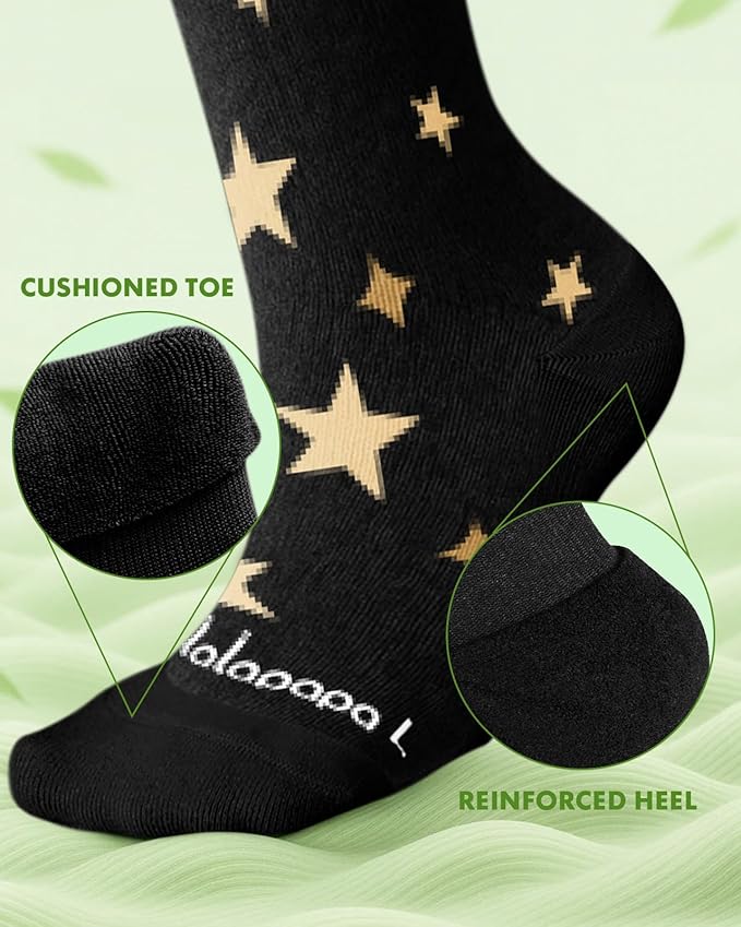 Lalapapa Bamboo Viscose Compression Socks for Women Men 2 Pairs 15-20mmHg Knee High Compression Socks Travel Nurse