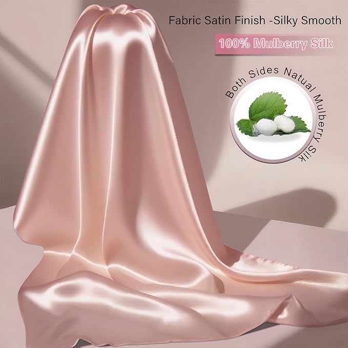 Mulberry Silk Pillow Cases 2 Pack Standard Size with Zipper, Ultra Smooth Soft Breathable Cooling Pillow Cases for Hot Sleepers, Silk Satin Pillowcase for Hair and Skin Set of 2, Gifts for Women