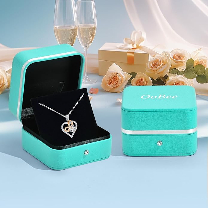 OOBEE Birthstone Necklaces for Women, 925 Sterling Silver Gemstone Fine Love Heart Moissanite Necklace, Ideal Birthday Anniversary Mothers Day Jewelry Gifts for Wife Mom Girlfriend Her