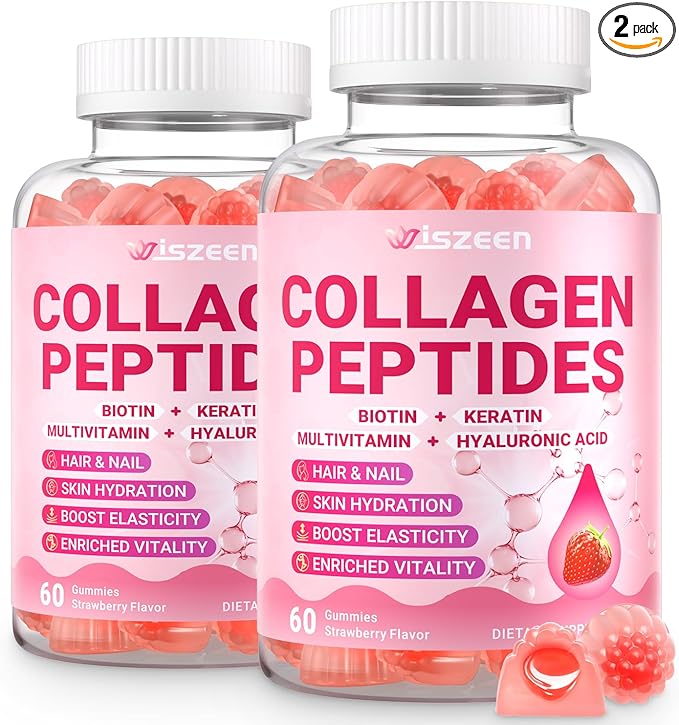 Wiszeen Collagen Gummies for Women, Sugar-Free Hydrolyzed Collagen Gummy with Type I, II, III, V, X Collagen Peptides, Biotin, Hyaluronic Acid & MultiVitamins, Promote Skin/Hair/Nail/Bones, 120 Cts