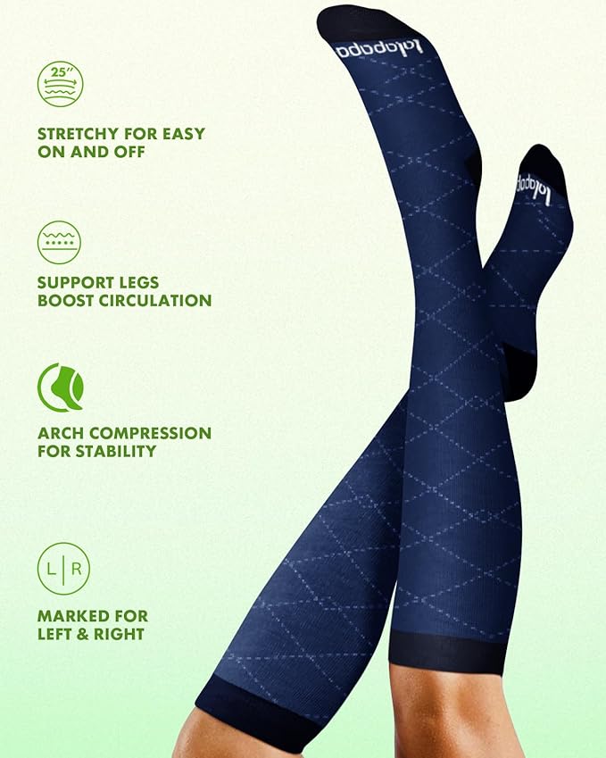 Lalapapa Bamboo Viscose Compression Socks for Women Men 2 Pairs 15-20mmHg Knee High Compression Socks Travel Nurse