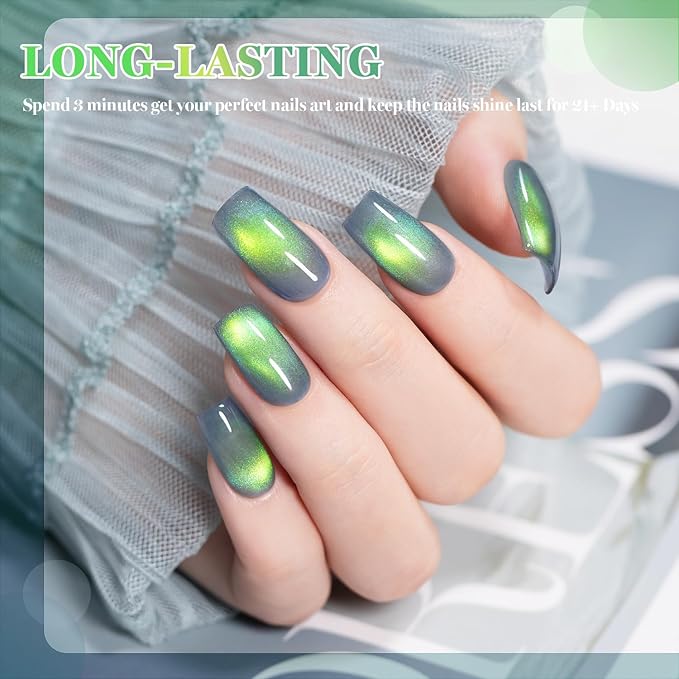 RARJSM Aurora Diamond Ceramic Cat Eye Gel Nail Polish Set 6pcs Sparkly Multi Color Galaxy Milkyway Glitter Glassy Cateye Gelpolish with Magnet Stick 7.5ml Curing Requires Soak Off for Home Salon