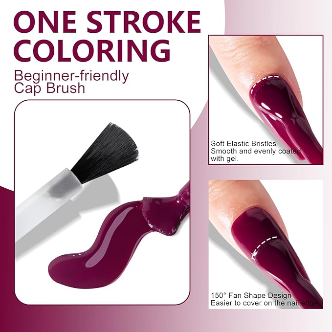 NXJ INFILILA Burgundy Gel Polish, Hema Free Cherry Red Gel Nail Polish, One-Stroke Coloring Deep Color High Gloss Soak Off UV Manicure Salon DIY for Girls SQ183