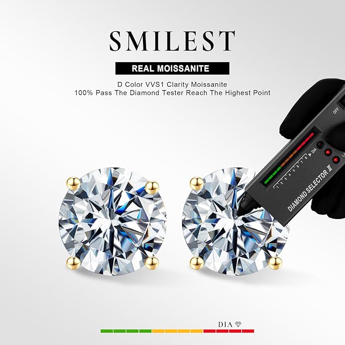 SMILEST 0.2-4ct Moissanite Screw Back Earrings, D Color VVS1 Clarity Lab Created Moissanite 14K White Yellow Rose Gold Ruthenium Vermeil 925 Sterling Silver Moissanite Earrings for Women Men Jewelry Gifts