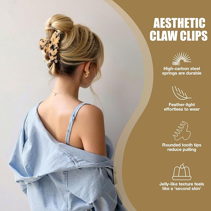 Big Hair Claw Clips for Thick Hair, Tortoise Shell Nonslip Large Hair Clips, Celluloid Butterfly Jaw Clips, Strong Hold for Women (Leopard Print)
