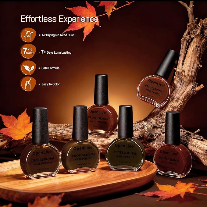 OpenLive 10ml Fall Jelly Nail Polish Set 6 Colors Gold Maple Leaf Pumpkin Yellow Burnt Orange Art Nail Polish Quick Dry for Women Girls Gift
