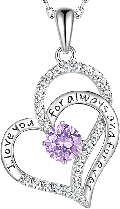 LynChoe Birthday Gifts Double Heart Birthstone Necklace for Women, S925 Sterling Silver Pendant Necklace Jewelry for Her Mother Mom Wife Girlfriend