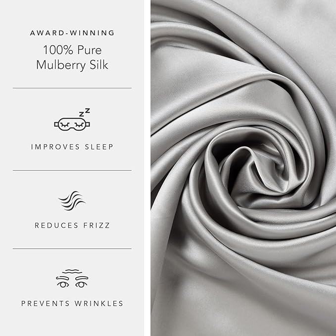 Fishers Finery 30mm 100% Pure Mulberry Silk Pillowcase, Quality Tested (Silver, King)