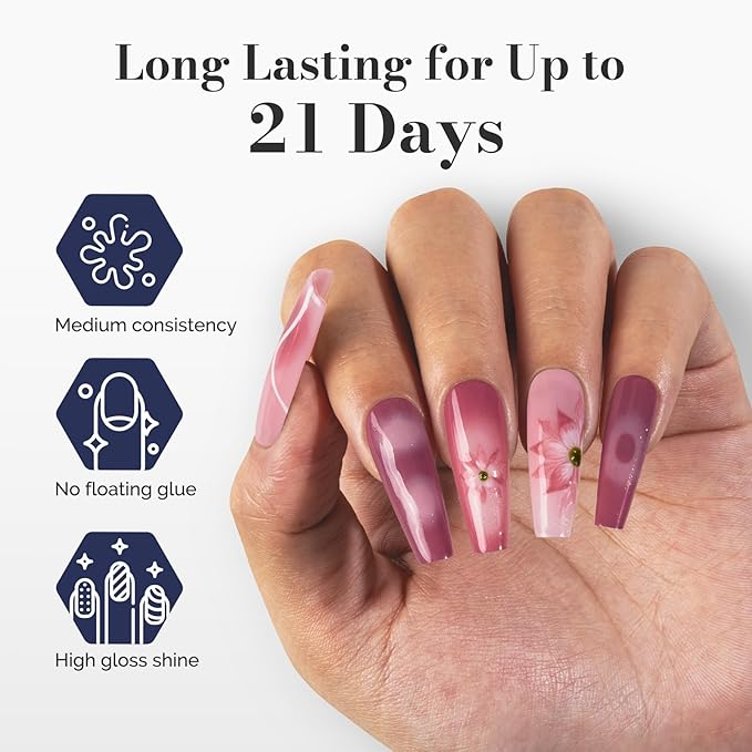 MelodySusie Fleurwee Plant Based Gel Nail Polish, 2 Pcs Hema Free Gel Polish Pink Purple and Glitter Pink Nail Polish 21 Non Toxic Long Lasting Nail Art Salon DIY Manicure at Home Gift for Women