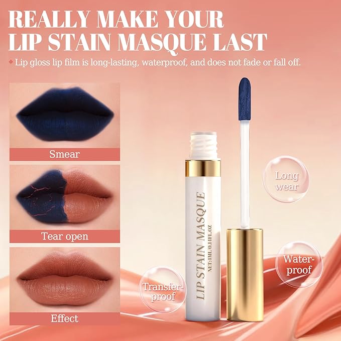 Lip Stain Peel Off & Wipe-Off, Long Lasting Waterproof Lip Tint, Smudge Proof, Transfer Resistant, Easy Wipe Finish, High Pigment Matte Lip Color, All-Day Kiss-Proof Lip Makeup 03#