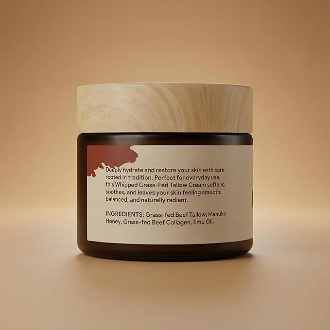 PURETREX Beef Tallow Face & Body Cream with Collagen, Manuka Honey & Emu Oil, Grass Fed Tallow Moisturizer for Dry Skin, Anti Aging Natural Skin Care, Handmade, Non GMO (2 Oz, Unscented)