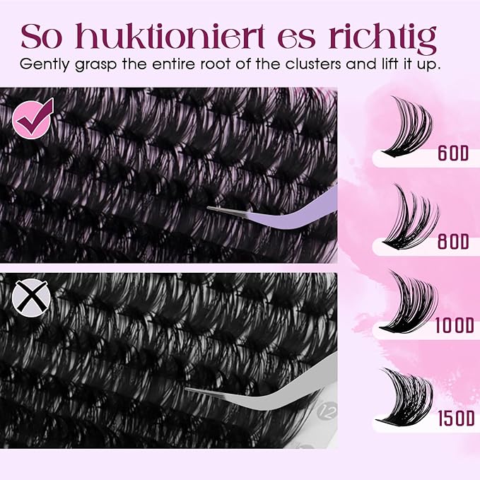 Lash Clusters Kit 60D+80D+100D+150D Wispy Individual Lashes Kit D-Curly Volume Lash Extensions 10-18mm Natural DIY Cluster Lashes Kit for Beginners
