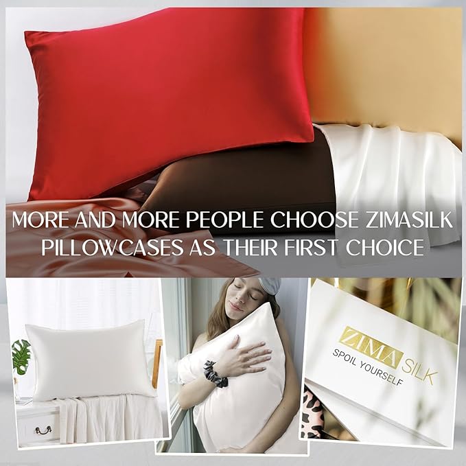 ZIMASILK 100% Pure Mulberry Silk Pillowcase 2 Pack, Soft and Smooth,Both Sides Premium Grade 6A Silk,600 Thread Count,with Hidden Zipper (Queen 20''x30'',White)