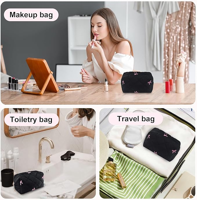 Quilted Makeup Bag Floral Cotton Make up Bag Puffy Coquette Makeup pouch Aesthetic Cute Travel Toiletry Bag for Women Girls