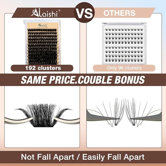 AILAISHI Lash Clusters Kit, DIY Cluster Eyelash Extensions 10‑20mm, 100D, 192pcs Fluffy D Curl Natural Lashes with Bond & Seal,Remover,Tweezers – Fake Cat Eye Individual Clusters