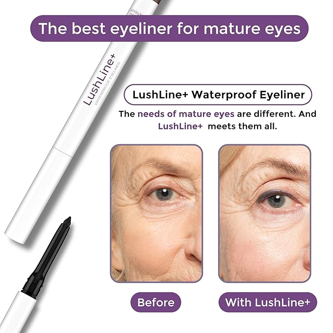 Rumi Cosmetiques LushLine+ Waterproof Eyeliner Pencil For Older Women - Smudge Proof, Long-Lasting, Non Toxic, Soft Glide - Safe For Sensitive Eyes (Natural Black)