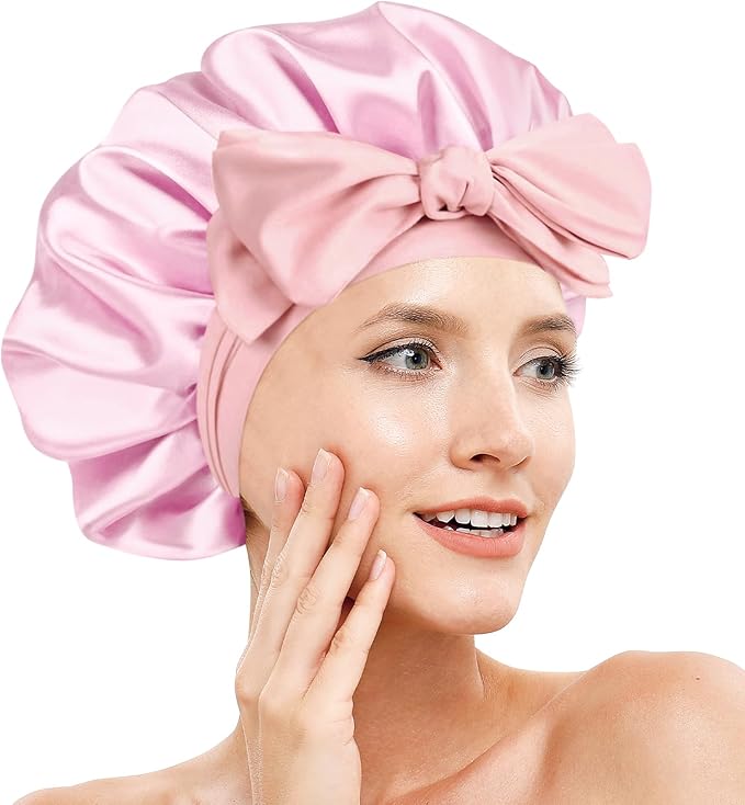 Silk Bonnet for Sleeping Women, Adjustable Soft Satin Lined Bonnet with Tie Band, Double Layer Sleep Night Cap