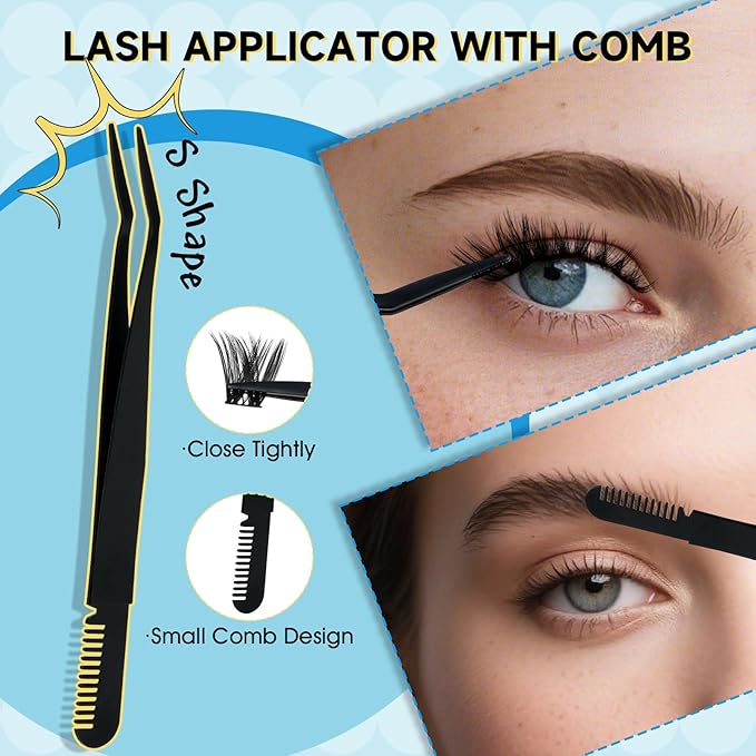 KevKev Lash Clusters Kit Eyelash Clusters Kit 144pcs Cluster Eyelash Extensions Kit DIY Lash Extension Kit Wispy Lash Clusters with Lash Bond and Seal Lash Applicator Lash Remover(Land, D-8-18mix)