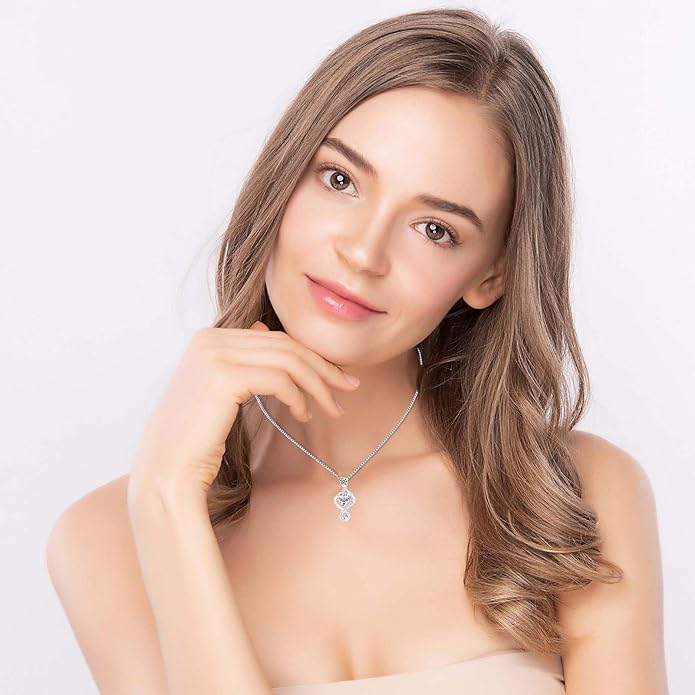Yuelove Infinity Necklace for Women, 925 Sterling Silver Heart Necklace with 5A Zircon, White Gold Plated Adjustable Chain, Gift for Valentine's Day, Birthday, Anniversary for Wife, Girlfriend, Mom