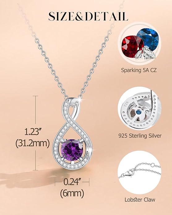 FANCIME Birthstone Necklaces for Women Fine Jewelry Sterling Silver Infinity Pendant Anniversary Birthday Gifts for Her Women Wife Mom Lady Daughter, Chain 16"+2" Extend
