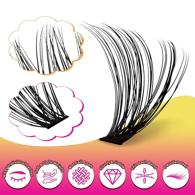 Lash Clusters 320PCS Individual Lashes D Curl Eyelash Clusters Mixed Length Cluster Eyelash Extensions Clusters Lashes with Thin Band Soft False Eyelashes DIY at Home(50D,D-Mix9-16mm)