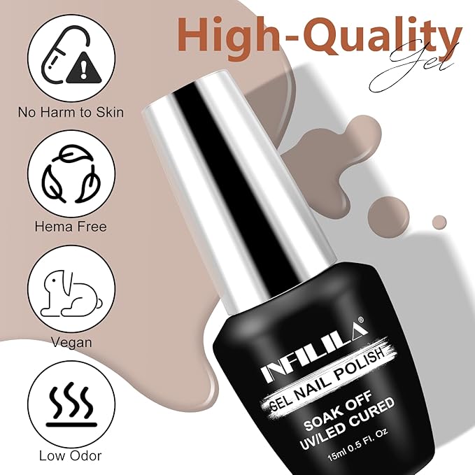 NXJ INFILILA Brown Gel Nail Polish, 15ml 0.51oz Fall Nail Polish Gel One-Stroke Coloring, Hema Free Color High Gloss Soak Off UV Manicure Salon DIY for Girls SQ010