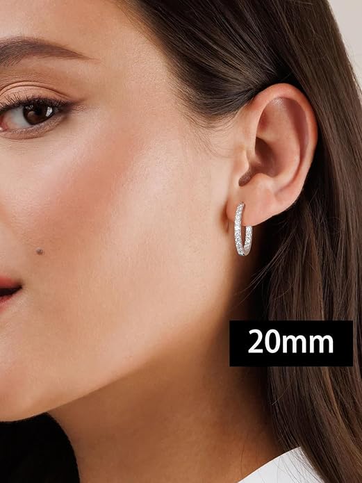 Wyyxl Womens Diamond Hoop Earrings, 20/25/30mm Small Hoop Sterling Silver Based Hypoallergenic Huggie Stud, Sparkle Moissanite 5a Cubic Zirconia Earings Jewelry for Woman Daily Party Wear