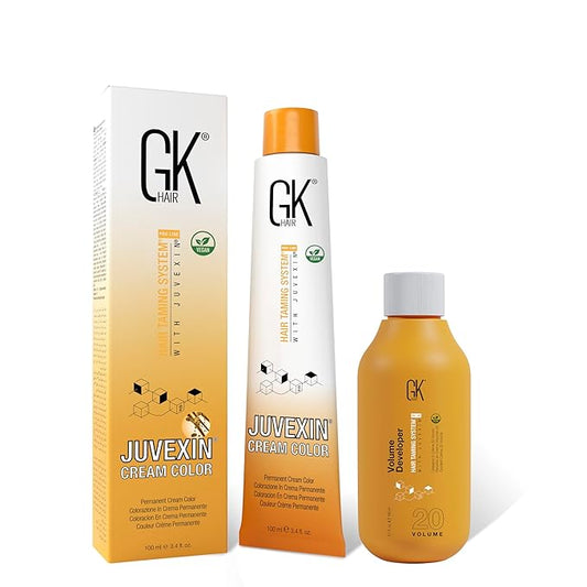 GK HAIR Global Keratin SuperLighteners 907 Sand Hair Color Cream Tube (3.4 Fl Oz/100ml) + 20 Volume Developer (5 Fl Oz/150ml) - Professional Permanent Long Lasting Toner Dye