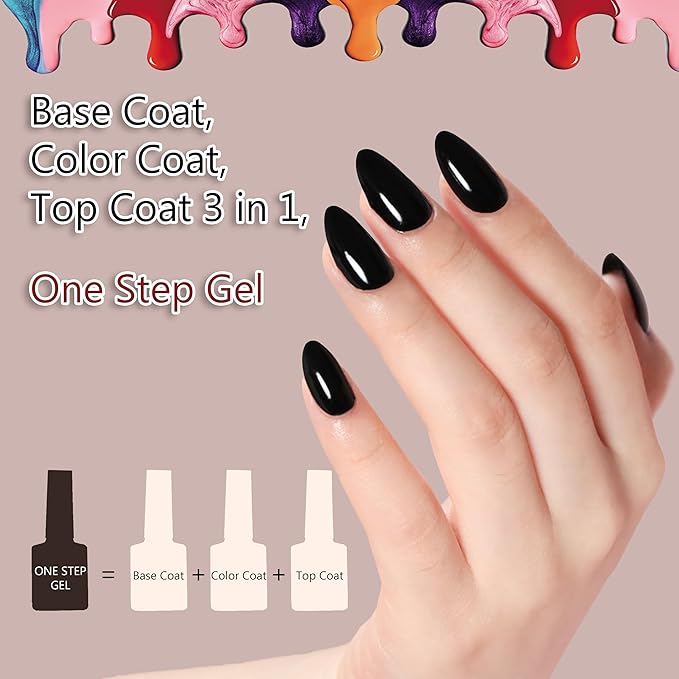 FZANEST Black Gel Polish Top Base Coat for Chrome Nail Powder, Hema-Free 3 in 1 One Step Gel Nail Polish Soak Off LED UV Nail Art Starter Manicure 15ml
