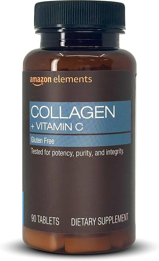 Amazon Elements Collagen Peptides + Vitamin C, 2500mg Collagen Peptides, Gluten Free, 90 Tablets, 1 Month Supply