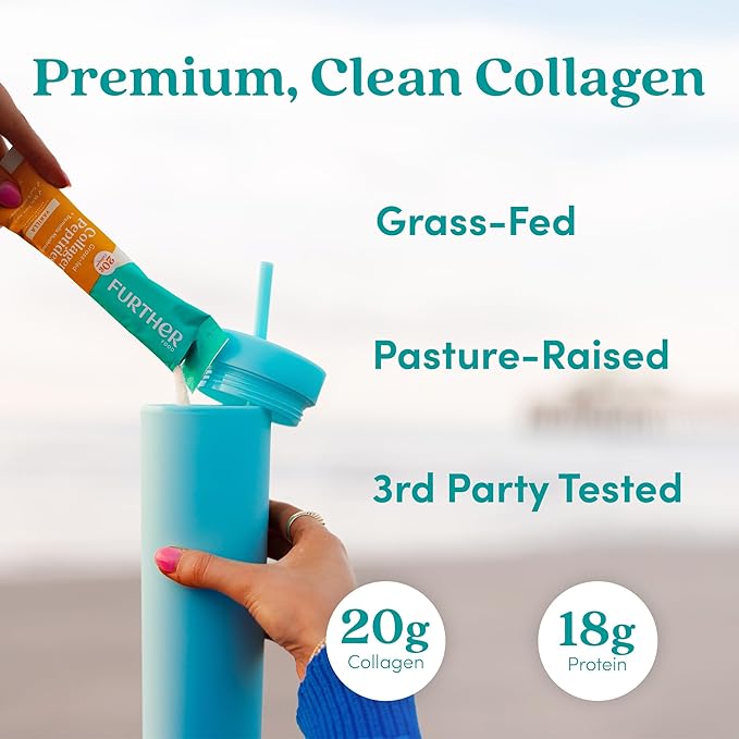 Further Food Vanilla Collagen Peptides Powder, 12 Stick Packs – 100% Grass-Fed, Hydrolyzed Type 1 & 3, 20g of Collagen per Serving, Supports Skin, Hair, Nails & Joints, 8.89 Oz