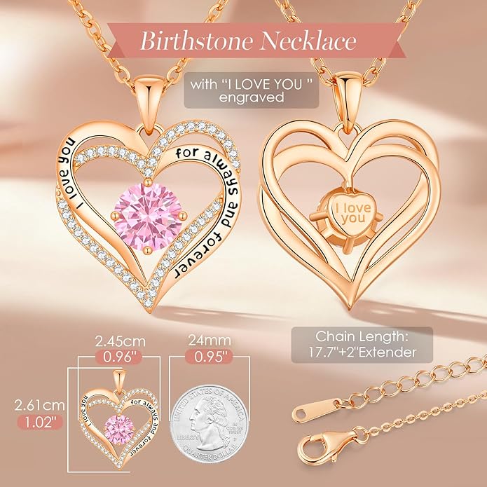 CDE Forever Love Heart Necklaces for Women, Wedding Anniversary, Birthday Mothers Day Christmas Day Gifts for Mom, Mother, Wife, friend, S925 Silver Jewelry with Birthstone Pendant