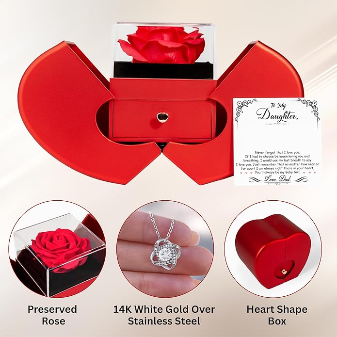 To My Beautiful Daughter Necklace from Mom & Dad | Cubic Zirconia Pendant with Heartfelt Message Card & Gift Box | Daughter Birthday, Graduation, Christmas Jewelry Gift from Parents