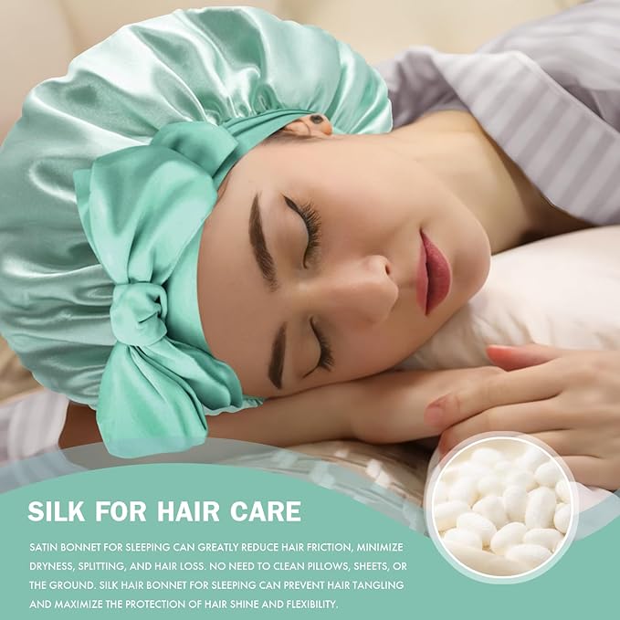 Silk Bonnet for Sleeping Women, Adjustable Soft Satin Lined Bonnet with Tie Band, Double Layer Sleep Night Cap