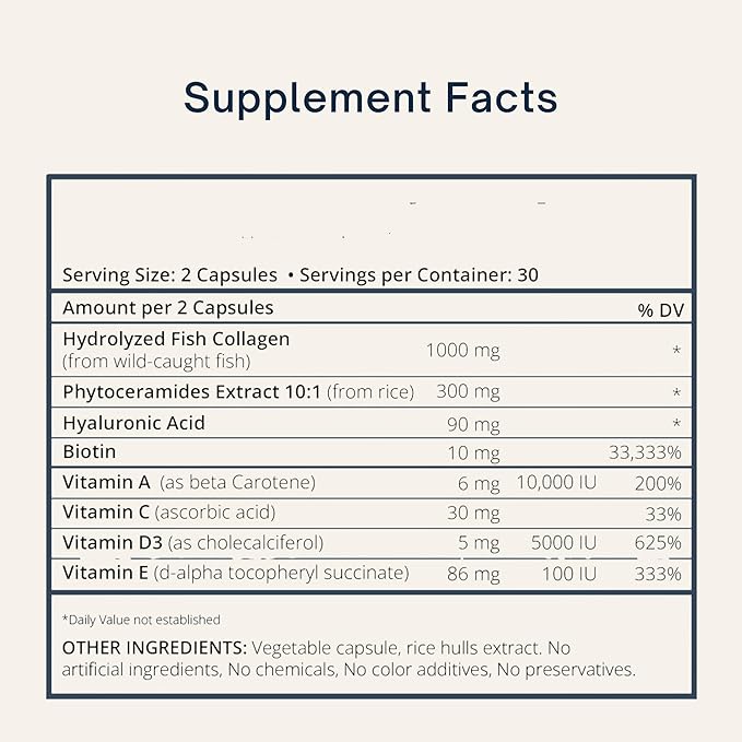 Zi-Collagen Marine Collagen Capsules for Skin, Hair & Nails - Advanced Beauty Formula with Phytoceramides, Hyaluronic Acid, Biotin & Vitamins A, C, D3 & E (60 Capsules)