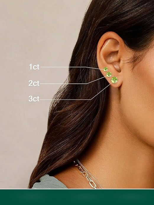 Wyyxl Peridot Earrings 14K Gold Plated Sterling Silver August Birthstone Earrings for Men Women Hypoallergenic Round Cut 1-6 Carat Peridot Jewelry Party Everyday Wear