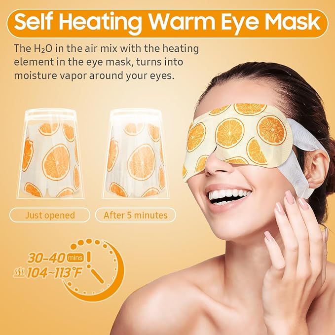 BeHoomi Steam Eye Mask, 10 Packs Heated Eye Mask, Self Heating Disposable SPA Warm Compress for Eyes Sleep Mask, Travel Essentials & Relaxation Gifts, Stocking Stuffers (Orange Scent)