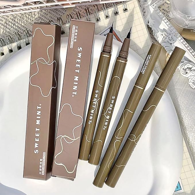 Quick-Drying Waterproof Superfine Eyeliner Pen, 4pcs Hyper Easy Liquid Pen No-Skip Waterproof Very Fine Eyeliner Makeup Long Lasting High Pigmented Smudge Proof Formula (Dark Brown 4PCS)
